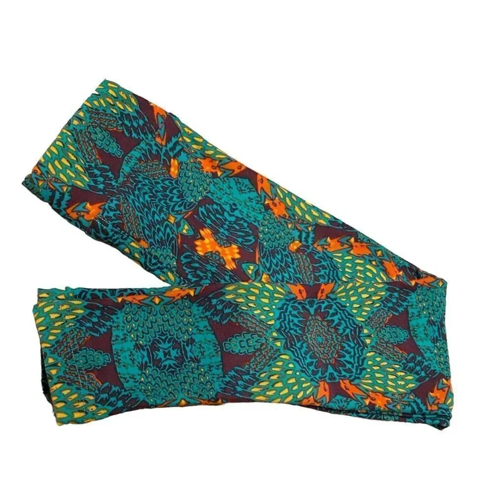 0659 LulaRoe Kids Leggings S/M Abstract Movement Print Green and Blue New